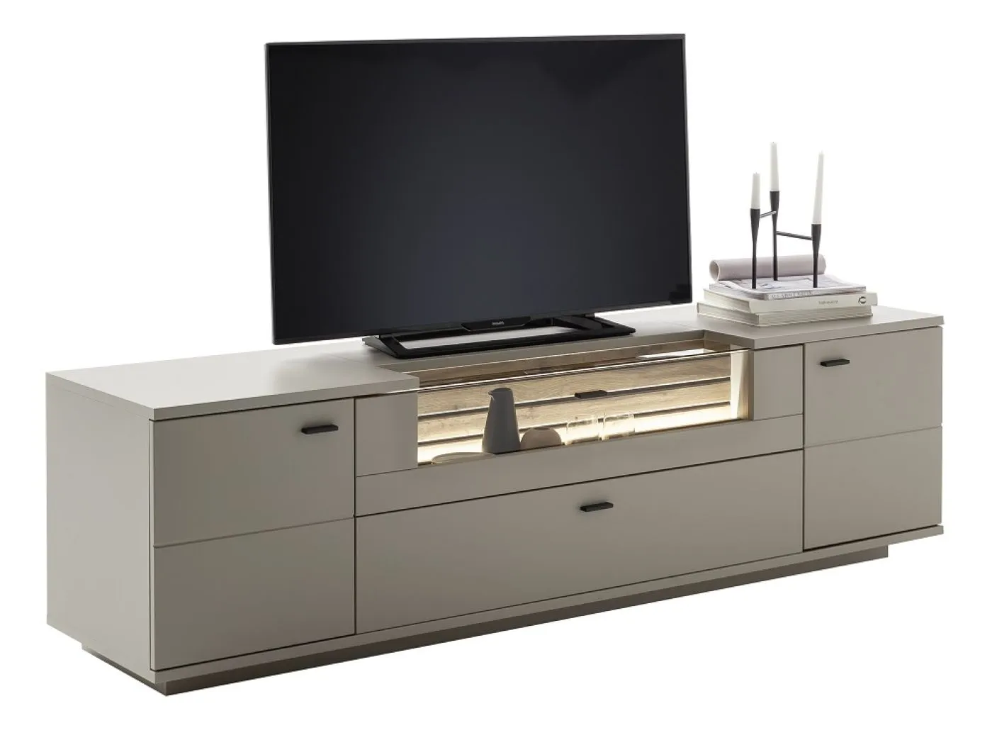 Wohnkombination Lüttich 3 | Basalt / Wotan Eiche | 3-teilig | TV-Board mit Bandbeleuchtung