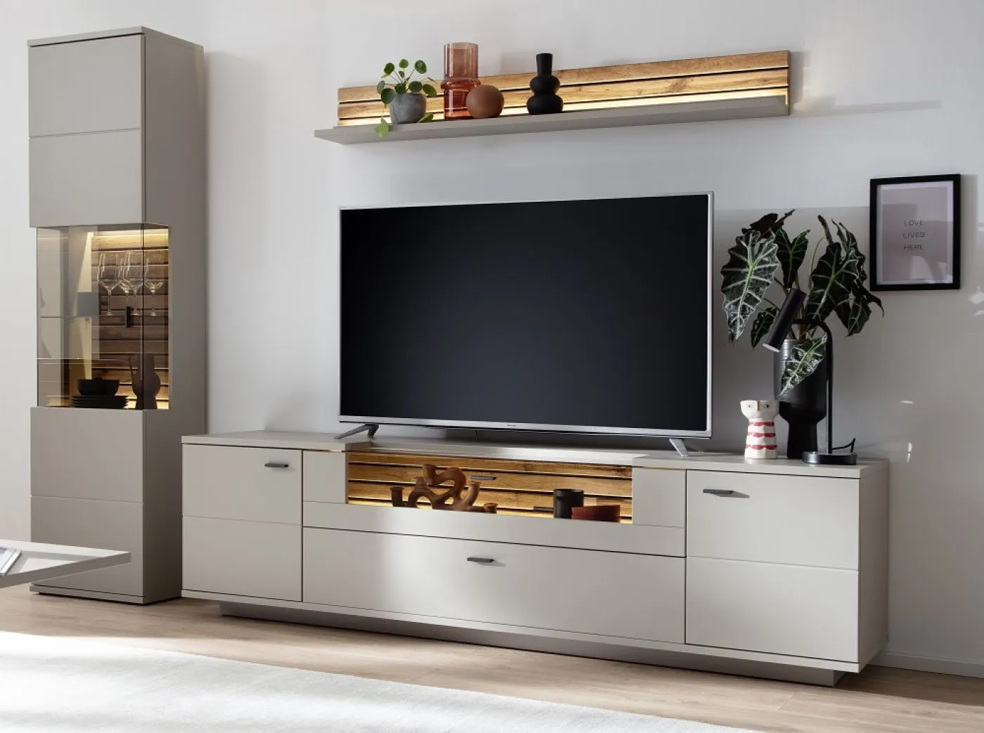 Wohnkombination Lüttich | Basalt / Wotan Eiche | 3-teilig | optional LED Beleuchtung