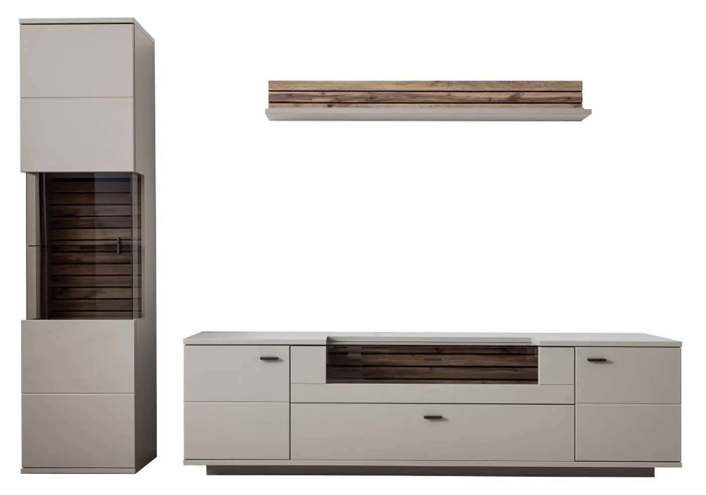 Wohnkombination Lüttich | Basalt / Wotan Eiche | 3-teilig | TV-Board mit Bandbeleuchtung