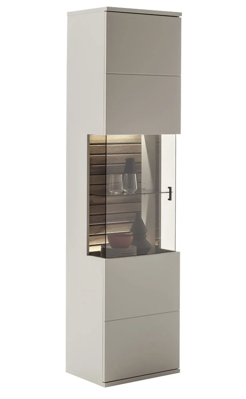 Wohnkombination Lüttich | Basalt / Wotan Eiche | 3-teilig | Vitrine mit Bandbeleuchtung