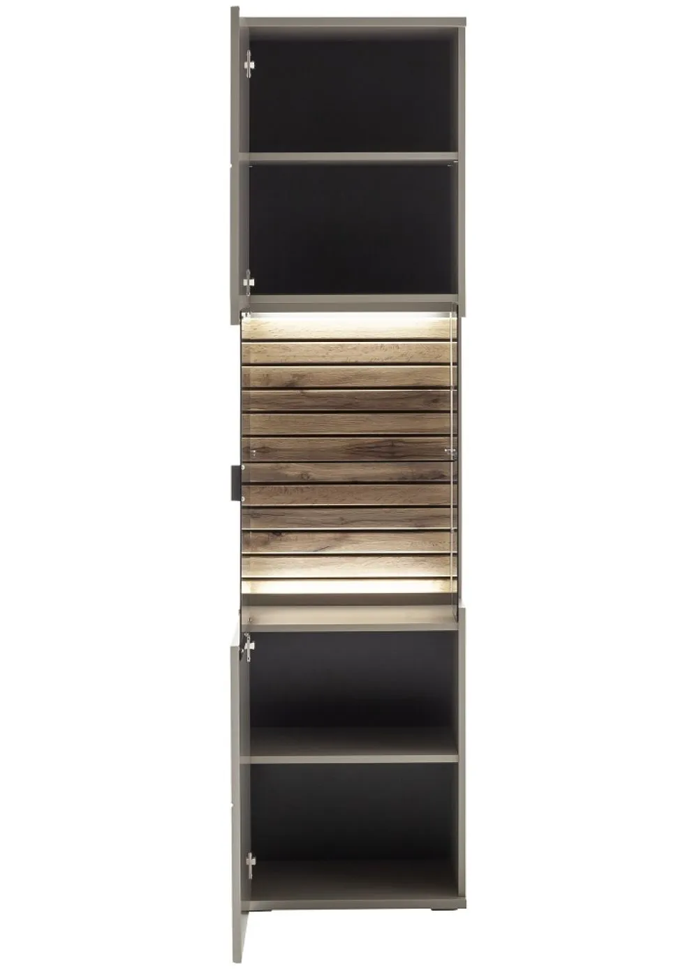 Wohnkombination Lüttich | Basalt / Wotan Eiche | 3-teilig | Vitrine & TV-Board mit Bandbeleuchtung