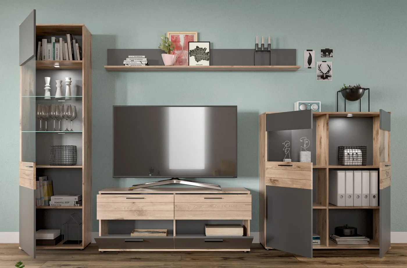 Wohnkombination Mason | Nox Oak / Basalt Grau | 4-teilig