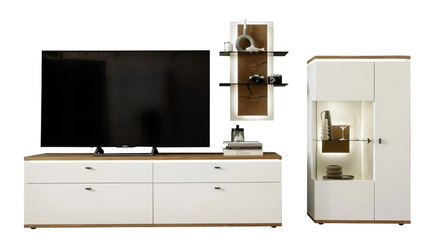 Wohnkombination Matadi 2 | Soft white / Ast-Balkeneiche | 3-teilig