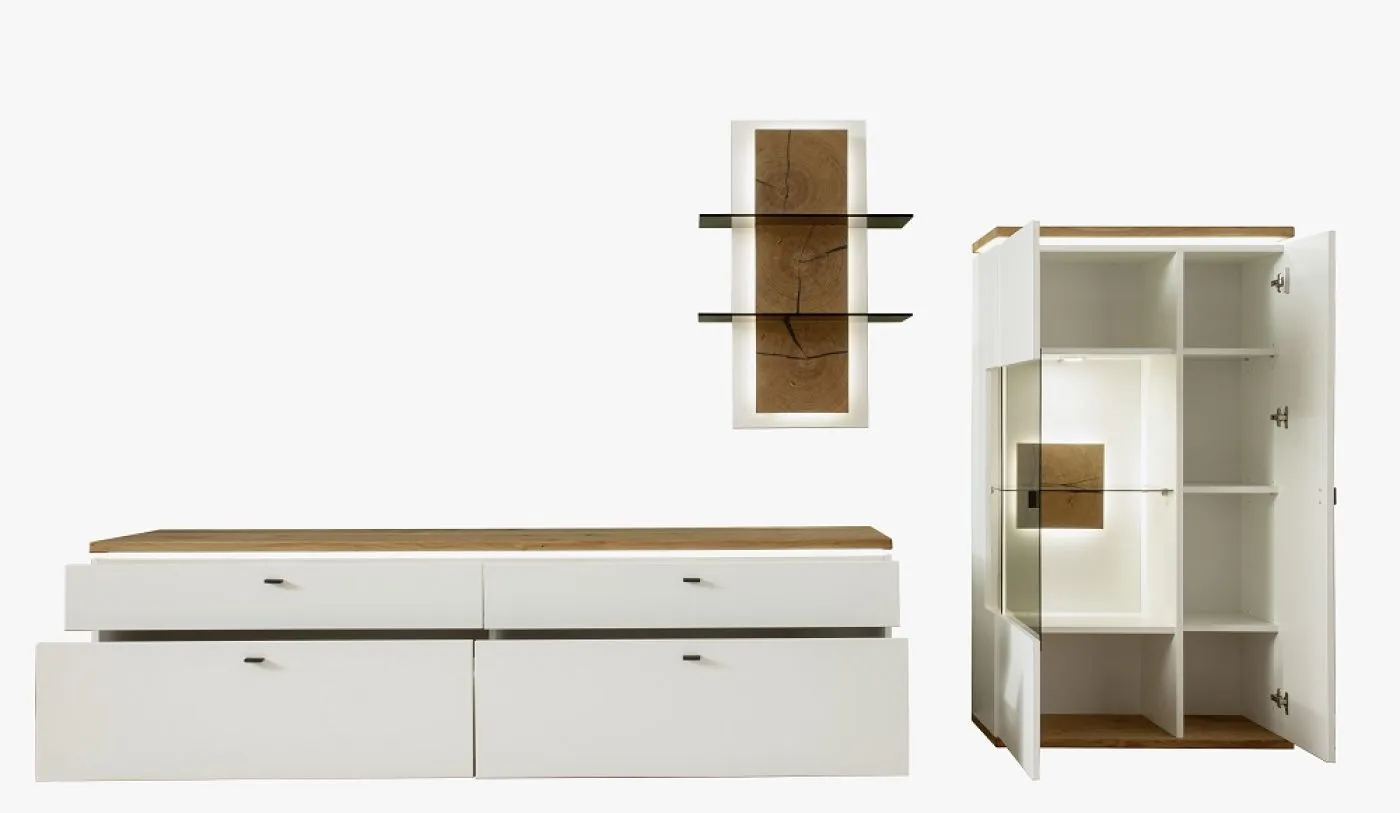 Wohnkombination Matadi 2 | Soft white / Ast-Balkeneiche | 3-teilig