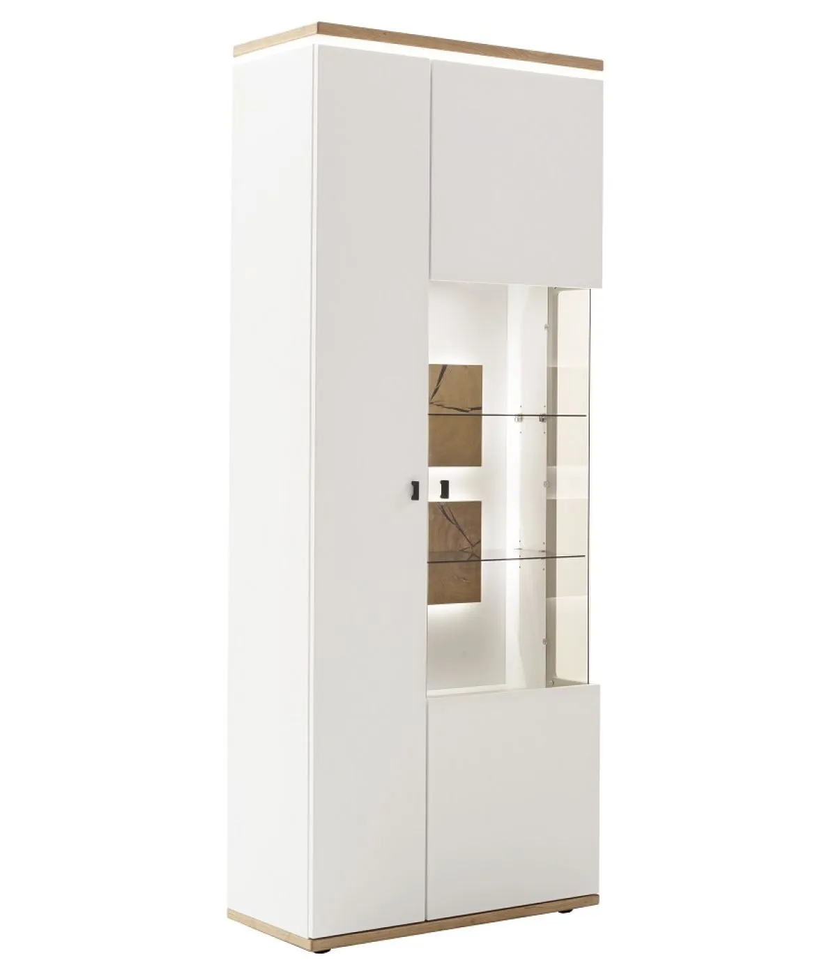 Wohnkombination Matadi 3 | Soft white / Ast-Balkeneiche | 3-teilig | Beleuchtung Komplettset