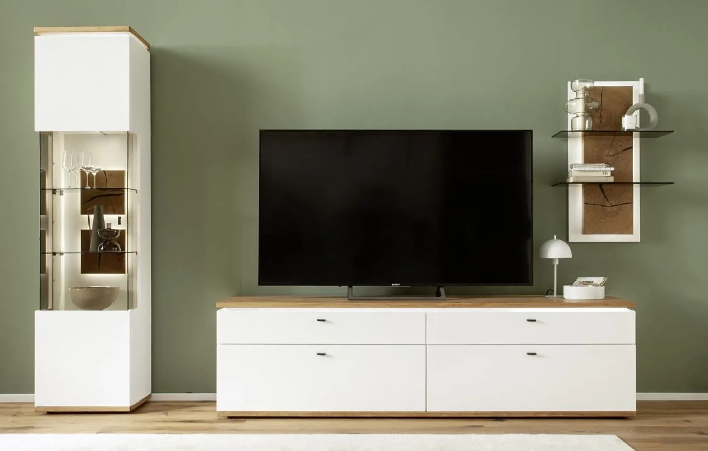 Wohnkombination Matadi | Soft white / Ast-Balkeneiche | 3-teilig