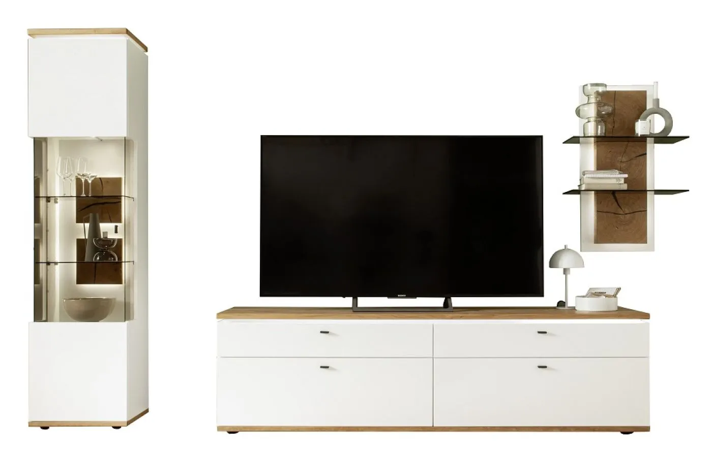 Wohnkombination Matadi | Soft white / Ast-Balkeneiche | 3-teilig