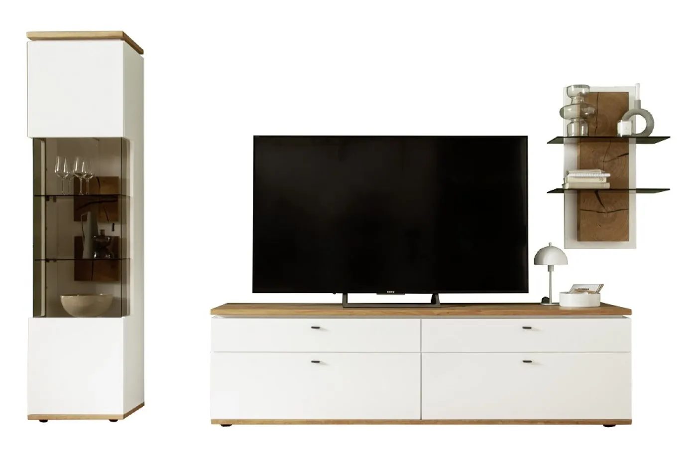 Wohnkombination Matadi | Soft white / Ast-Balkeneiche | 3-teilig