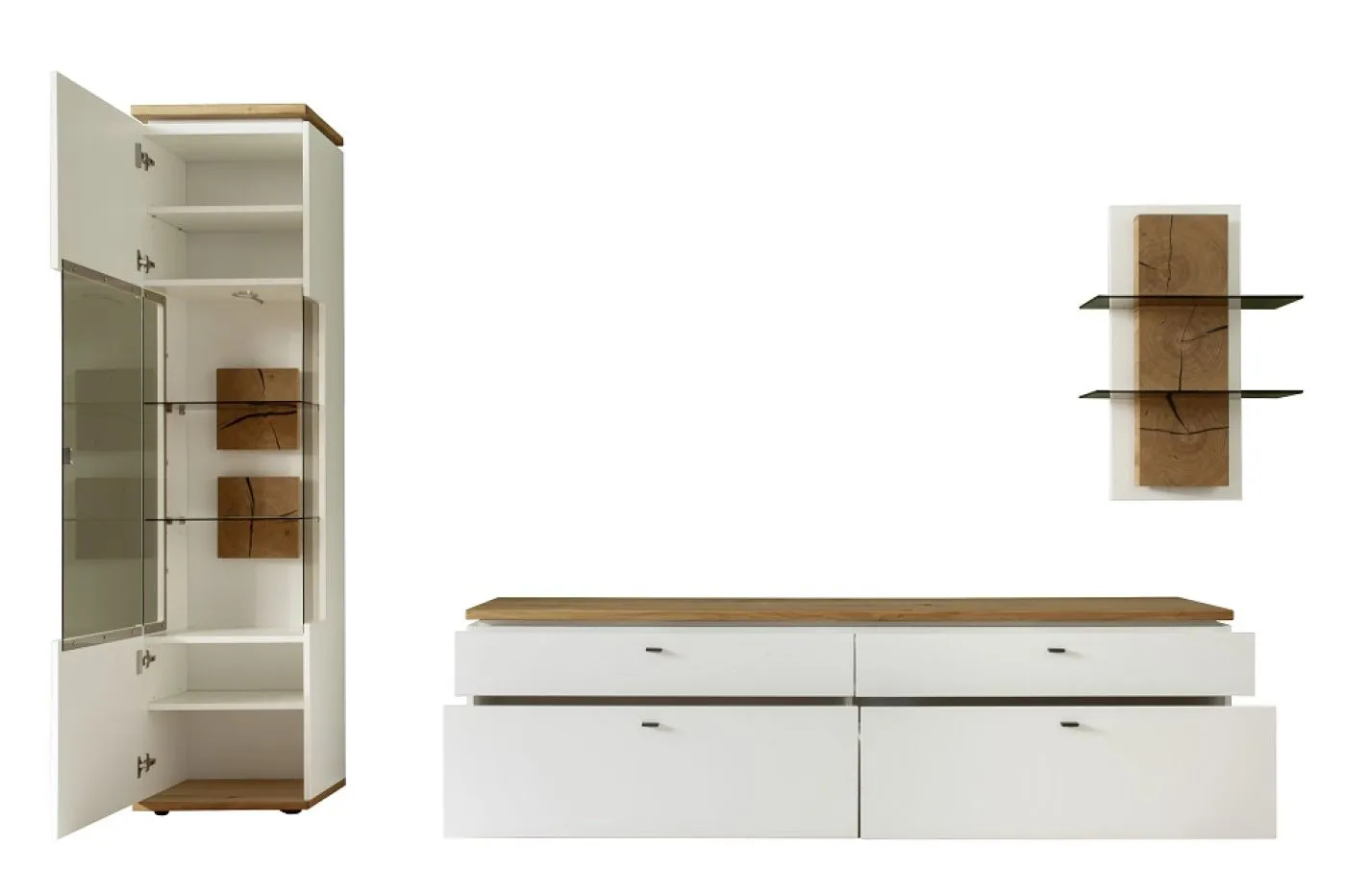 Wohnkombination Matadi | Soft white / Ast-Balkeneiche | 3-teilig