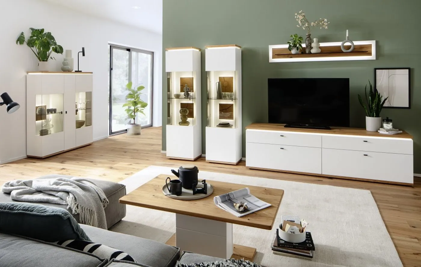 Wohnkombination Matadi | Soft white / Ast-Balkeneiche | 4-teilig