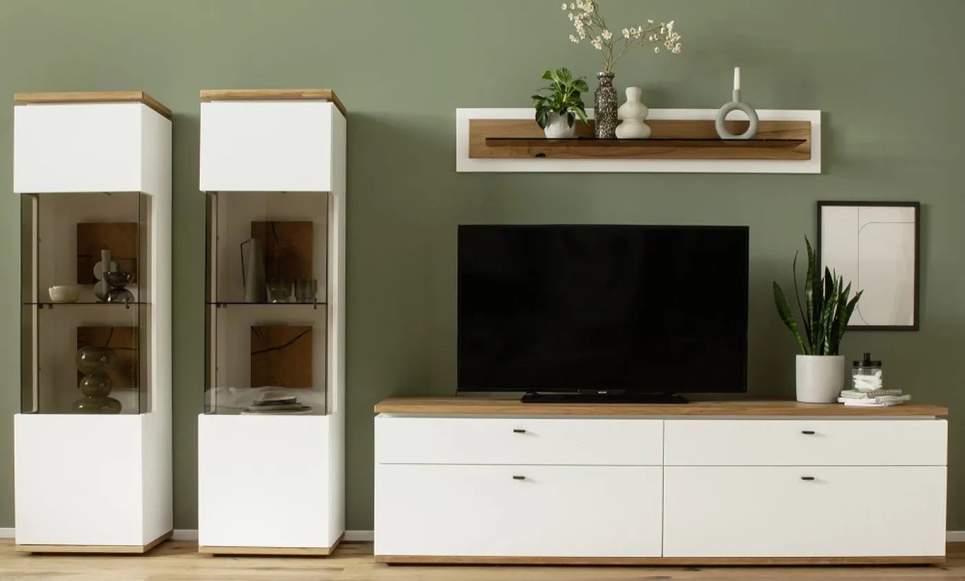 Wohnkombination Matadi | Soft white / Ast-Balkeneiche | 4-teilig