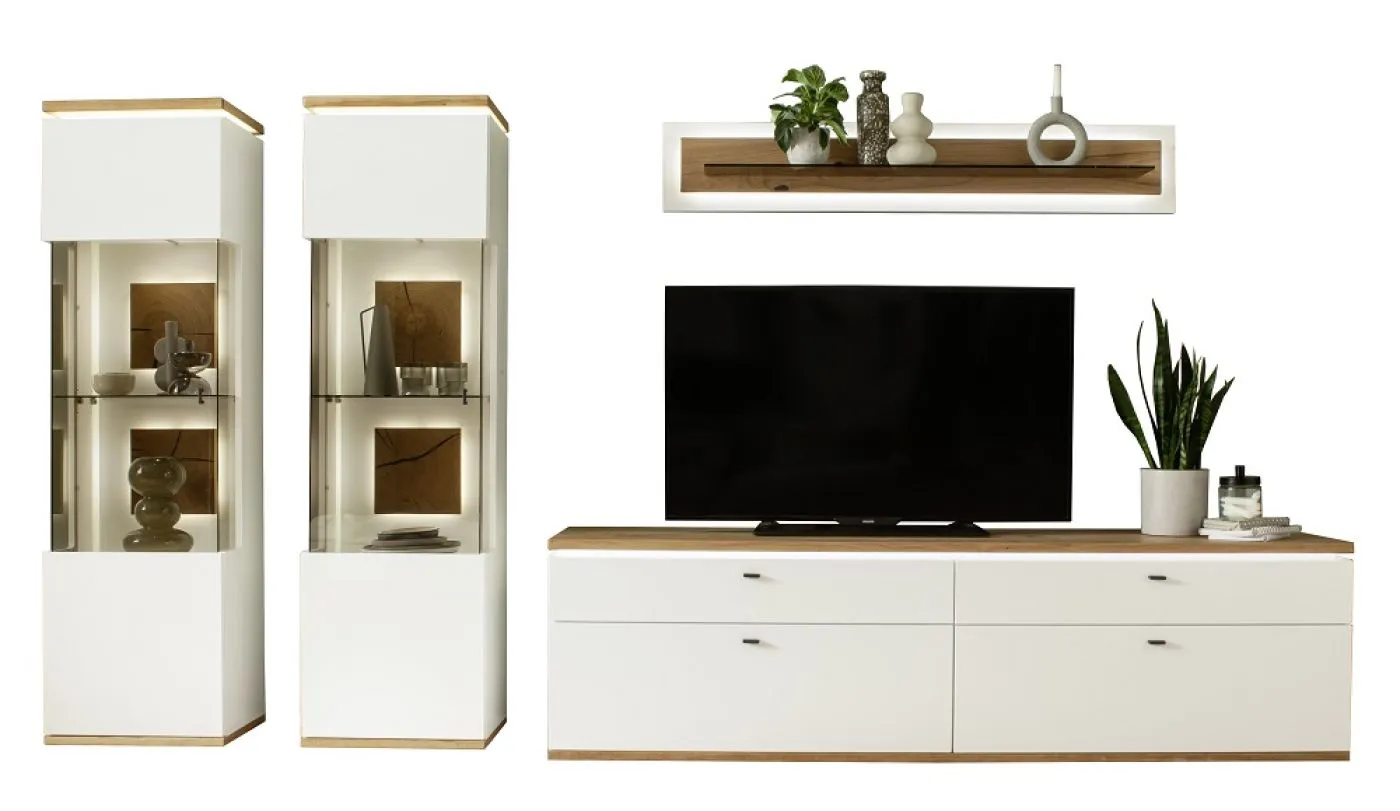 Wohnkombination Matadi | Soft white / Ast-Balkeneiche | 4-teilig