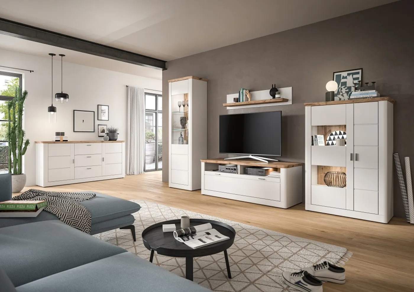 Wohnkombination Michigan | weiß / Viking Oak | 4-teilig