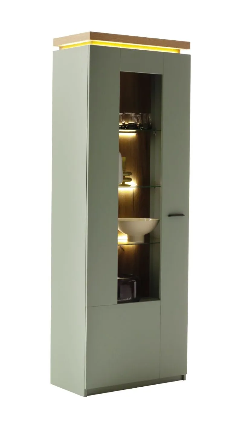 Wohnkombination Moniz | Salbei grün / Eiche Evoke | 3-teilig | mit LED Beleuchtung