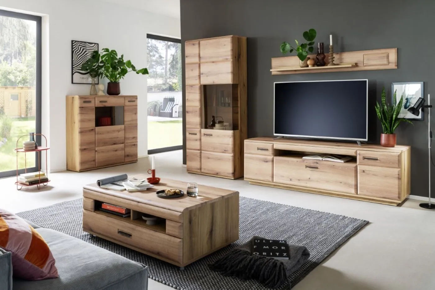 Wohnkombination Naxos 1 | Eiche Evoke | 3-teilig | LED Beleuchtung