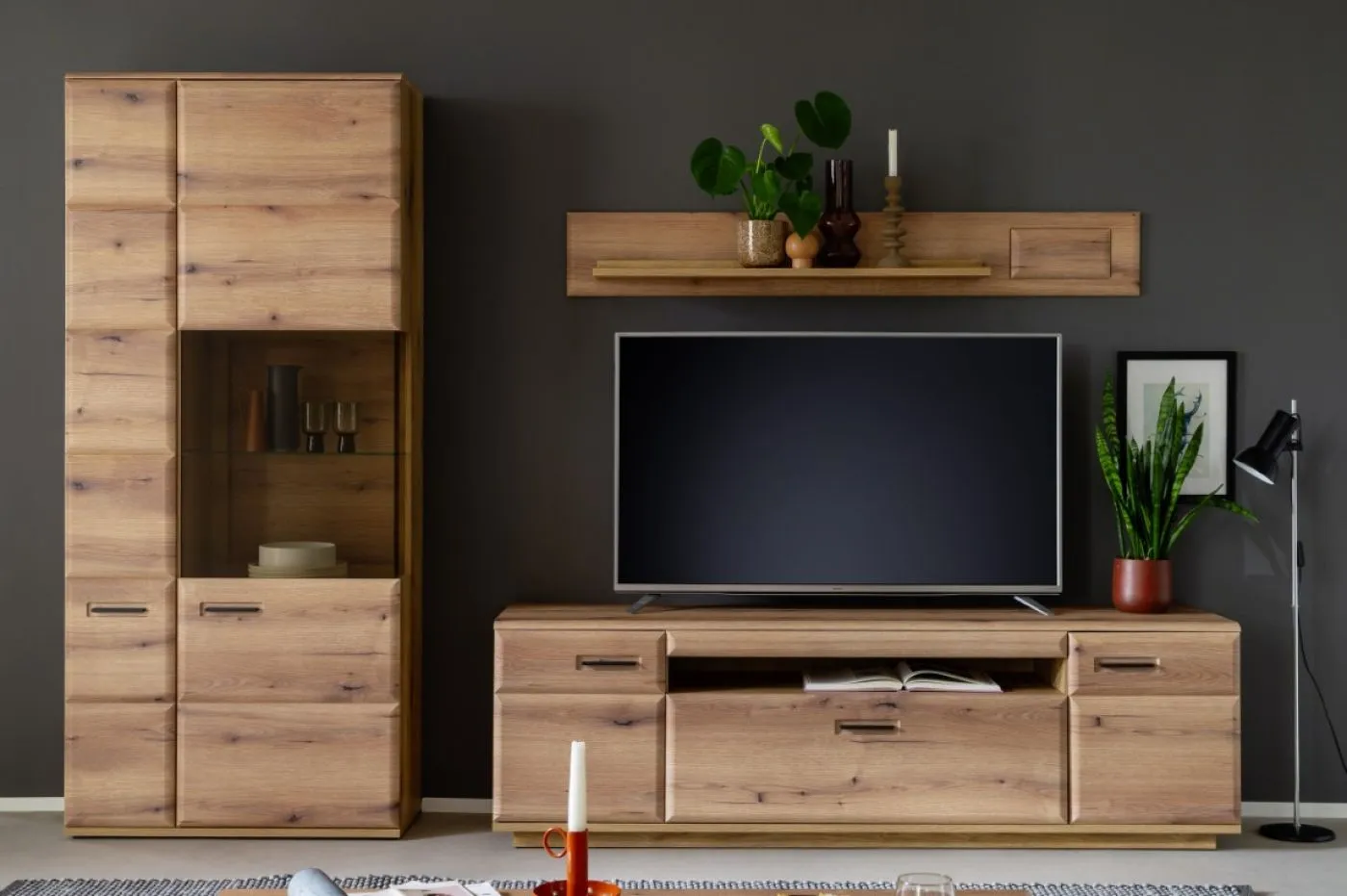 Wohnkombination Naxos 1 | Eiche Evoke | 3-teilig | mit 110 cm Beleuchtung