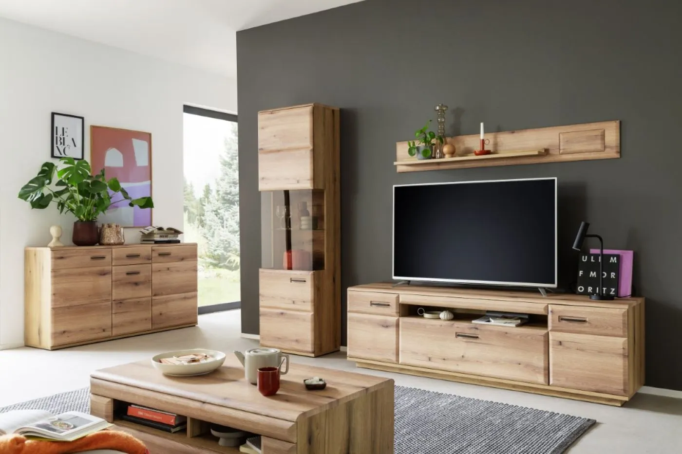 Wohnkombination Naxos | Eiche Evoke | 3-teilig | LED Beleuchtung 1