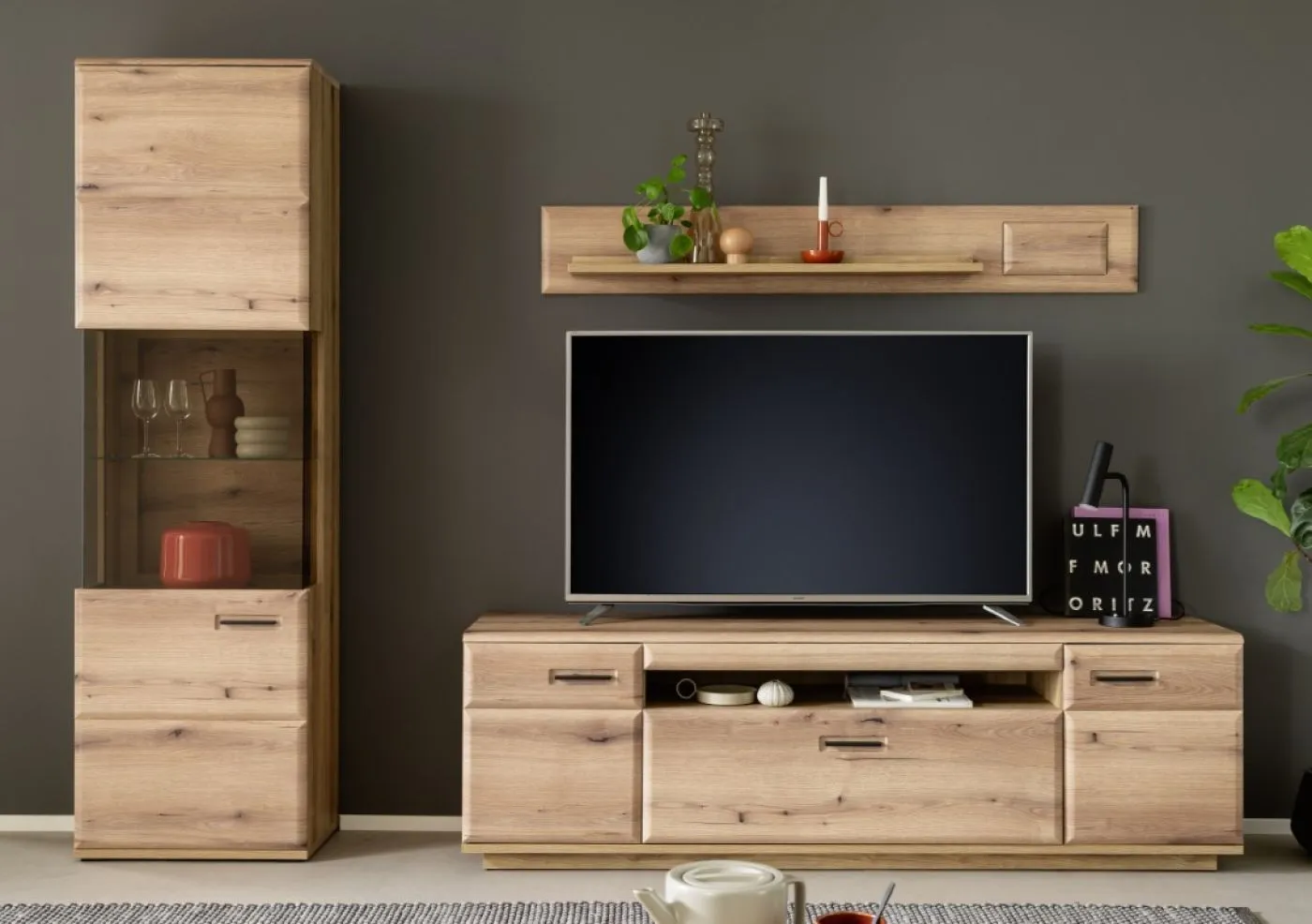 Wohnkombination Naxos | Eiche Evoke | 3-teilig | mit 110 cm Beleuchtung