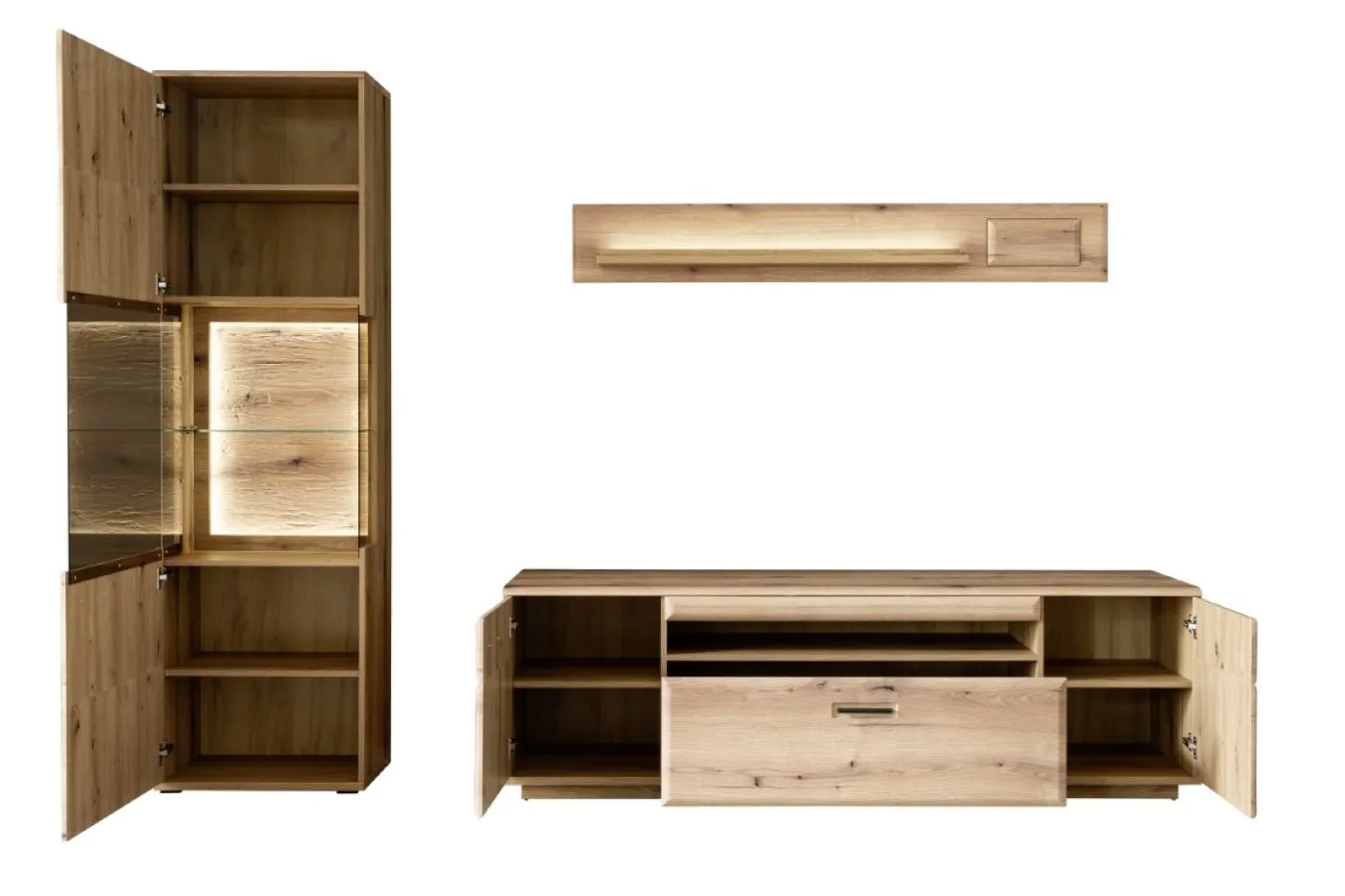 Wohnkombination Naxos | Eiche Evoke | 3-teilig | mit 110 cm Beleuchtung