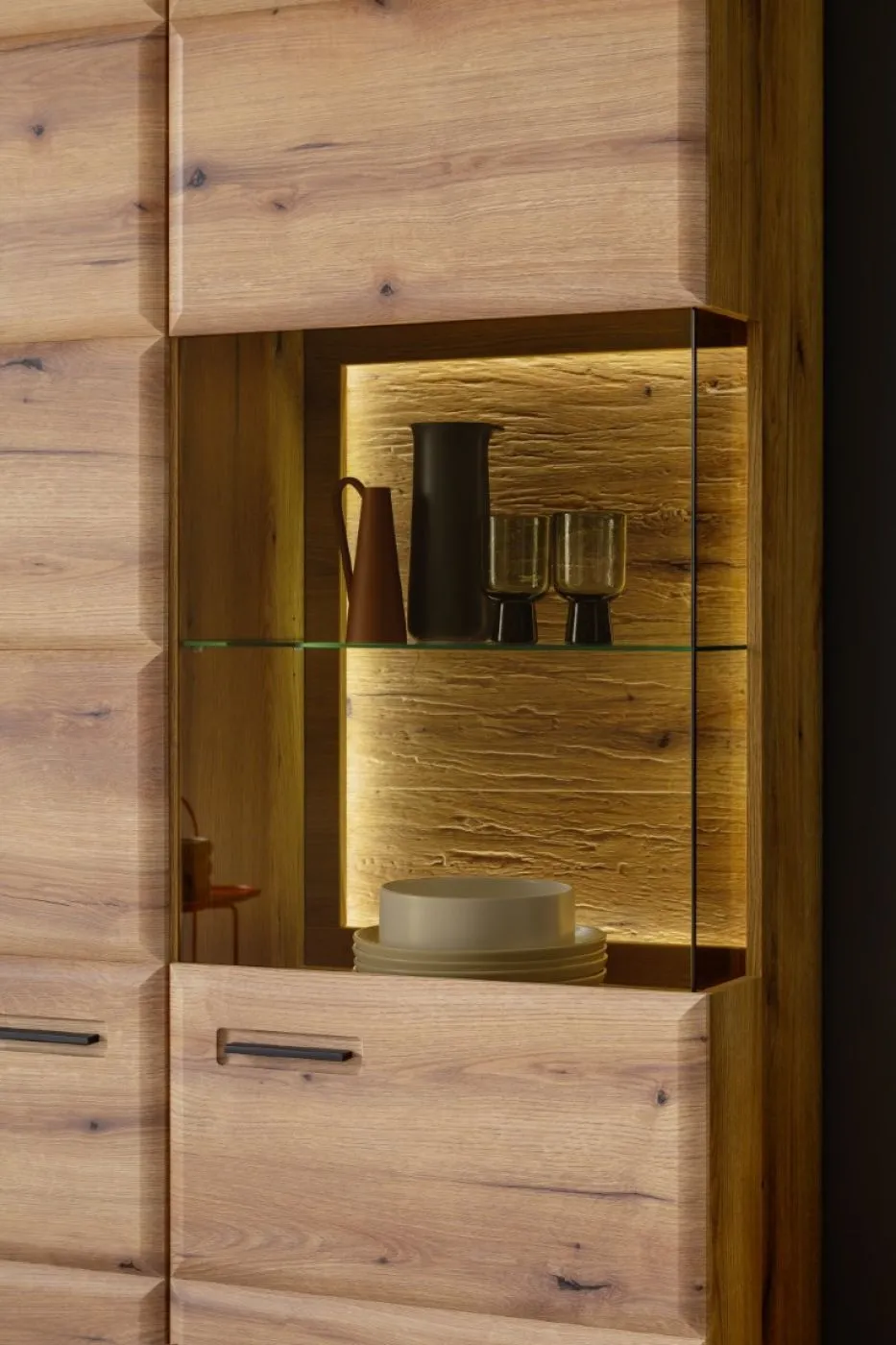 Wohnkombination Naxos | Eiche Evoke | 3-teilig | mit 260 cm Beleuchtung