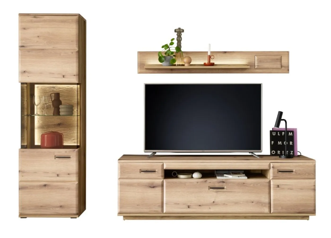 Wohnkombination Naxos | Eiche Evoke | 3-teilig | mit 260 cm Beleuchtung