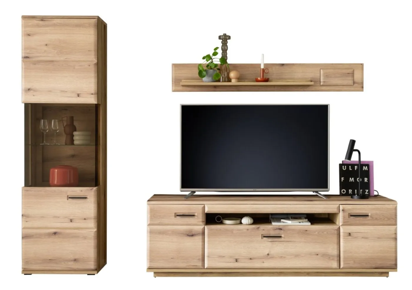 Wohnkombination Naxos | Eiche Evoke | 3-teilig | mit 260 cm Beleuchtung