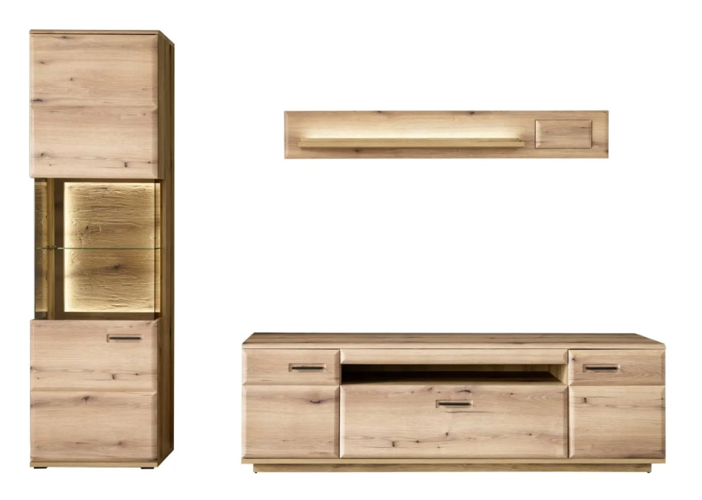 Wohnkombination Naxos | Eiche Evoke | 3-teilig | mit 260 cm Beleuchtung