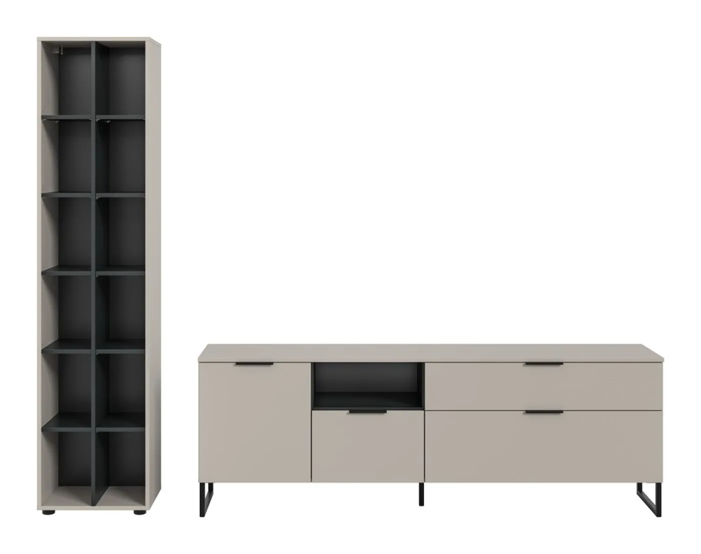 Wohnkombination Noida 1 | 2-teilig | Kaschmir / schwarz mit 2er Set LED Beleuchtung