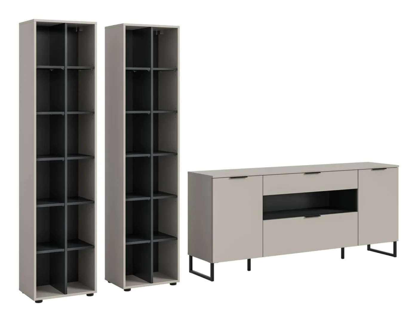 Wohnkombination Noida 1 | 3-teilig | Kaschmir / schwarz mit 2er Set LED Beleuchtung