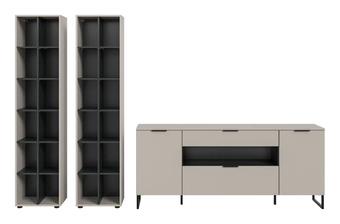 Wohnkombination Noida 1 | 3-teilig | Kaschmir / schwarz mit 2er Set LED Beleuchtung