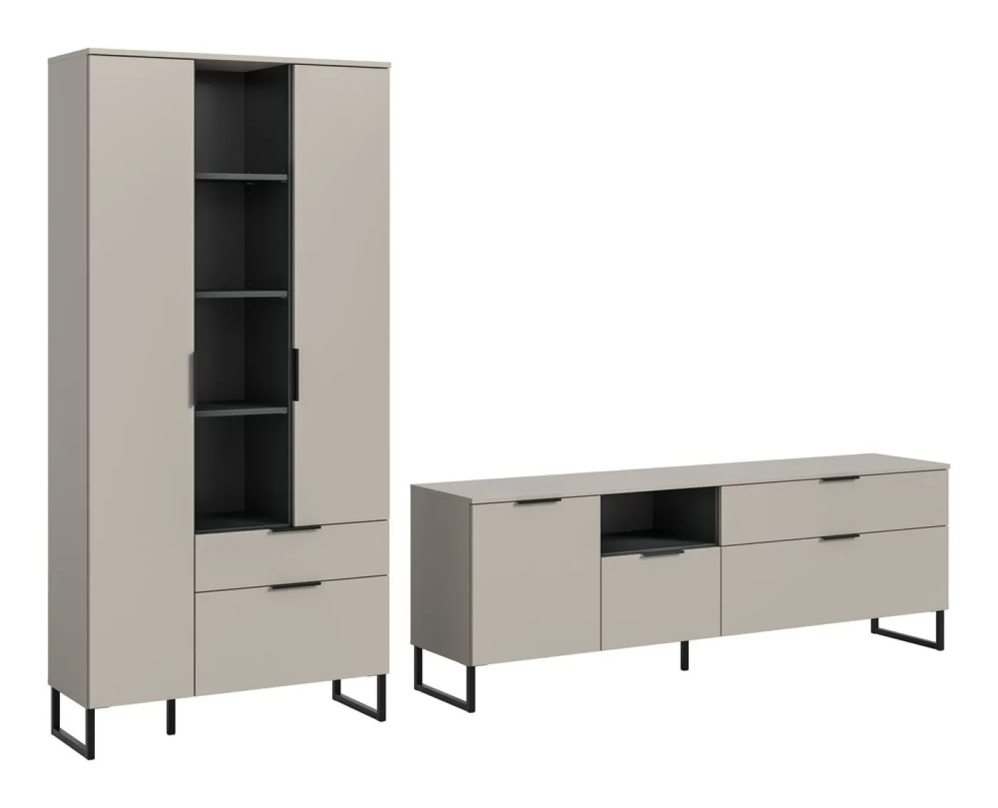 Wohnkombination Noida | 2-teilig | Kaschmir / schwarz mit 4er Set LED Beleuchtung