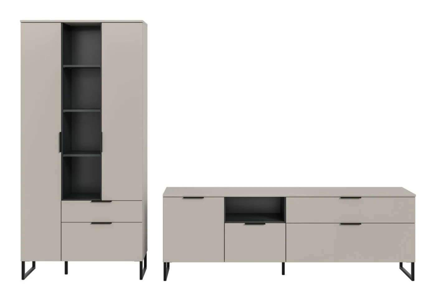 Wohnkombination Noida | 2-teilig | Kaschmir / schwarz mit 4er Set LED Beleuchtung