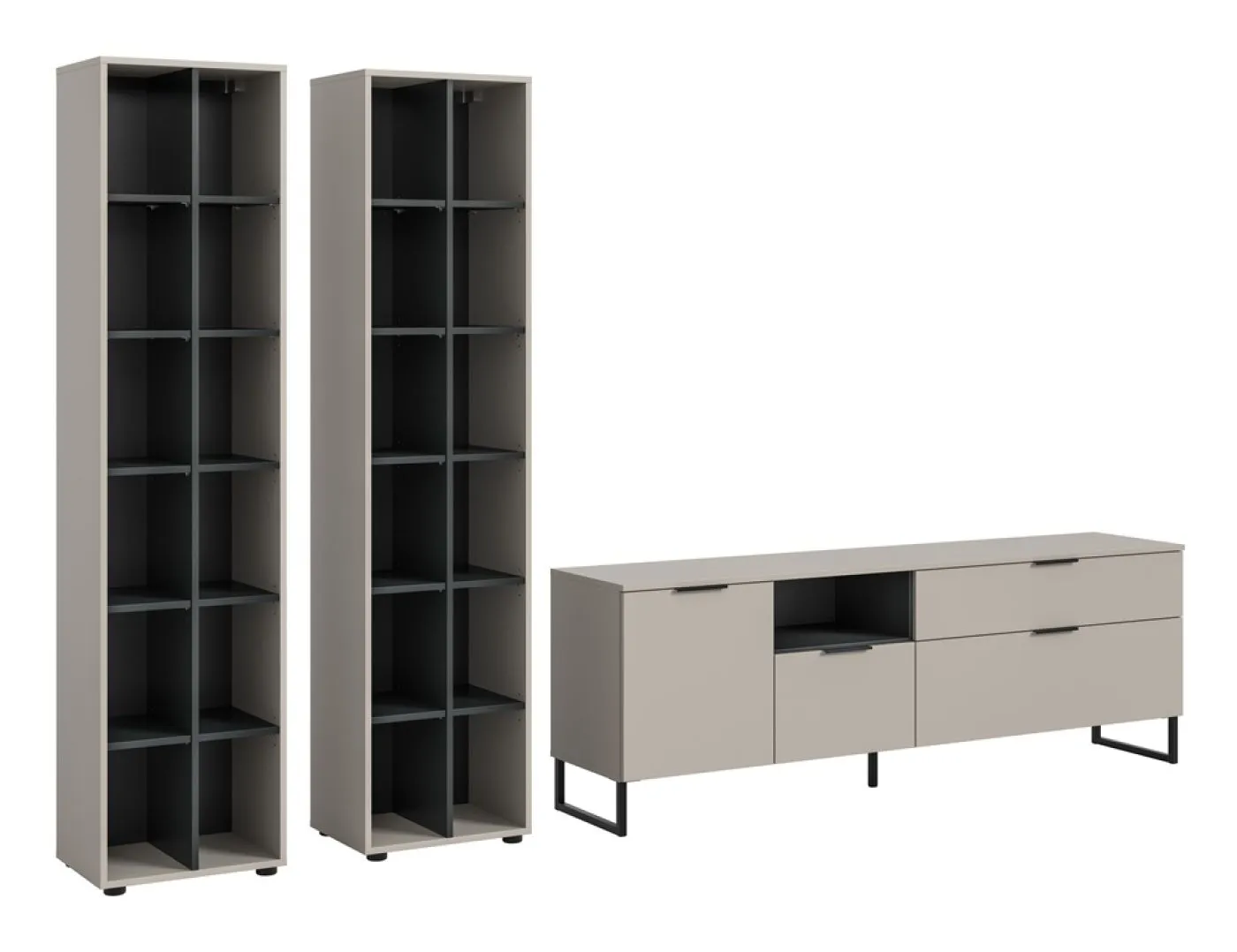 Wohnkombination Noida | 3-teilig | Kaschmir / schwarz mit 2er Set LED Beleuchtung