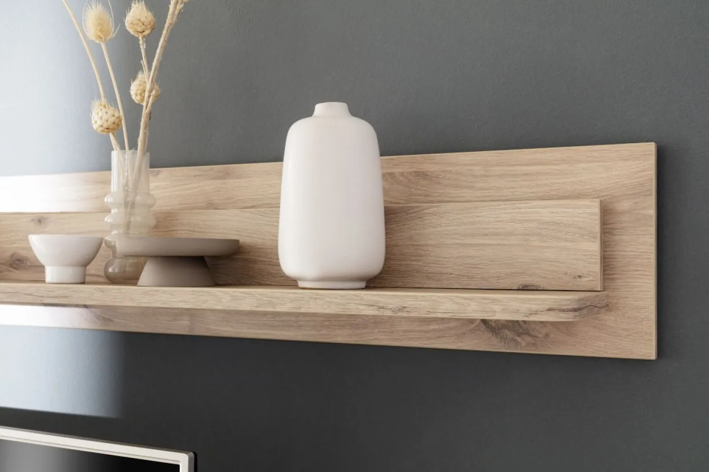 Wohnkombination Palermo 2 | Soft white / Viking Oak | 3-teilig | LED Beleuchtung