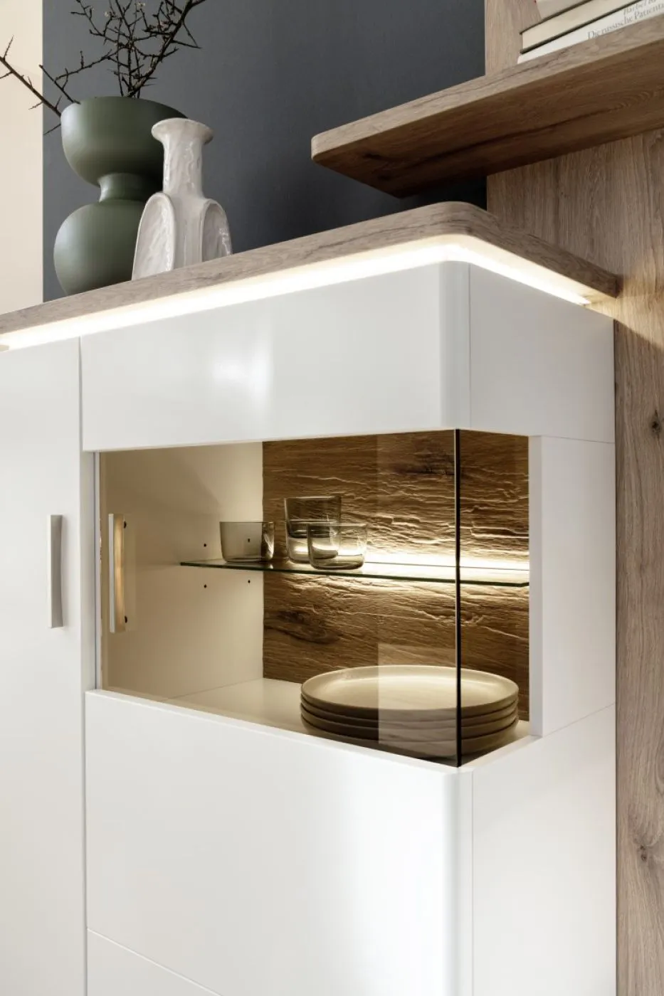 Wohnkombination Palermo 3 | Soft white / Viking Oak | 3-teilig | LED Beleuchtung