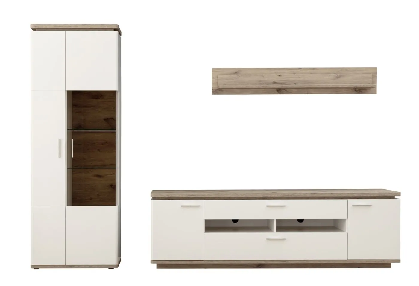Wohnkombination Palermo1 | Soft white / Viking Oak | 3-teilig | LED Beleuchtung