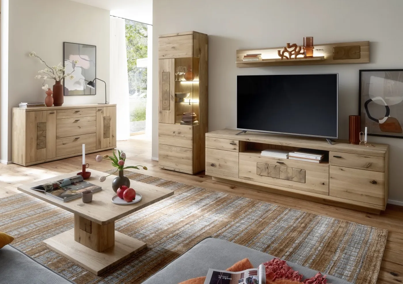 Wohnkombination Palma 2 | Asteiche / Balkeneiche | 3-teilig | optional LED Beleuchtung