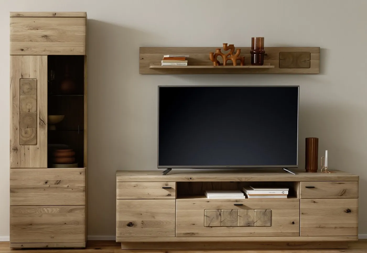 Wohnkombination Palma 2 | Asteiche / Balkeneiche | 3-teilig | optional LED Beleuchtung