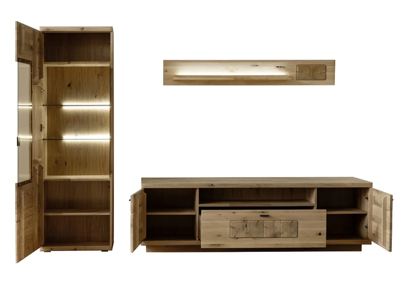 Wohnkombination Palma 2 | Asteiche / Balkeneiche | 3-teilig | optional LED Beleuchtung