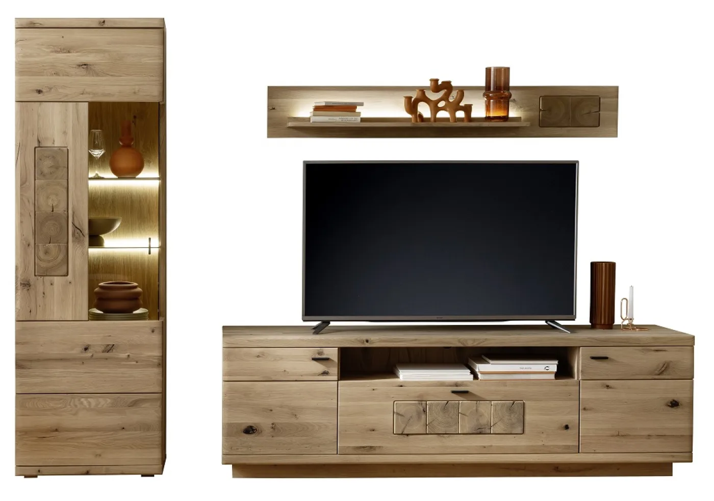 Wohnkombination Palma 2 | Asteiche / Balkeneiche | 3-teilig | optional LED Beleuchtung