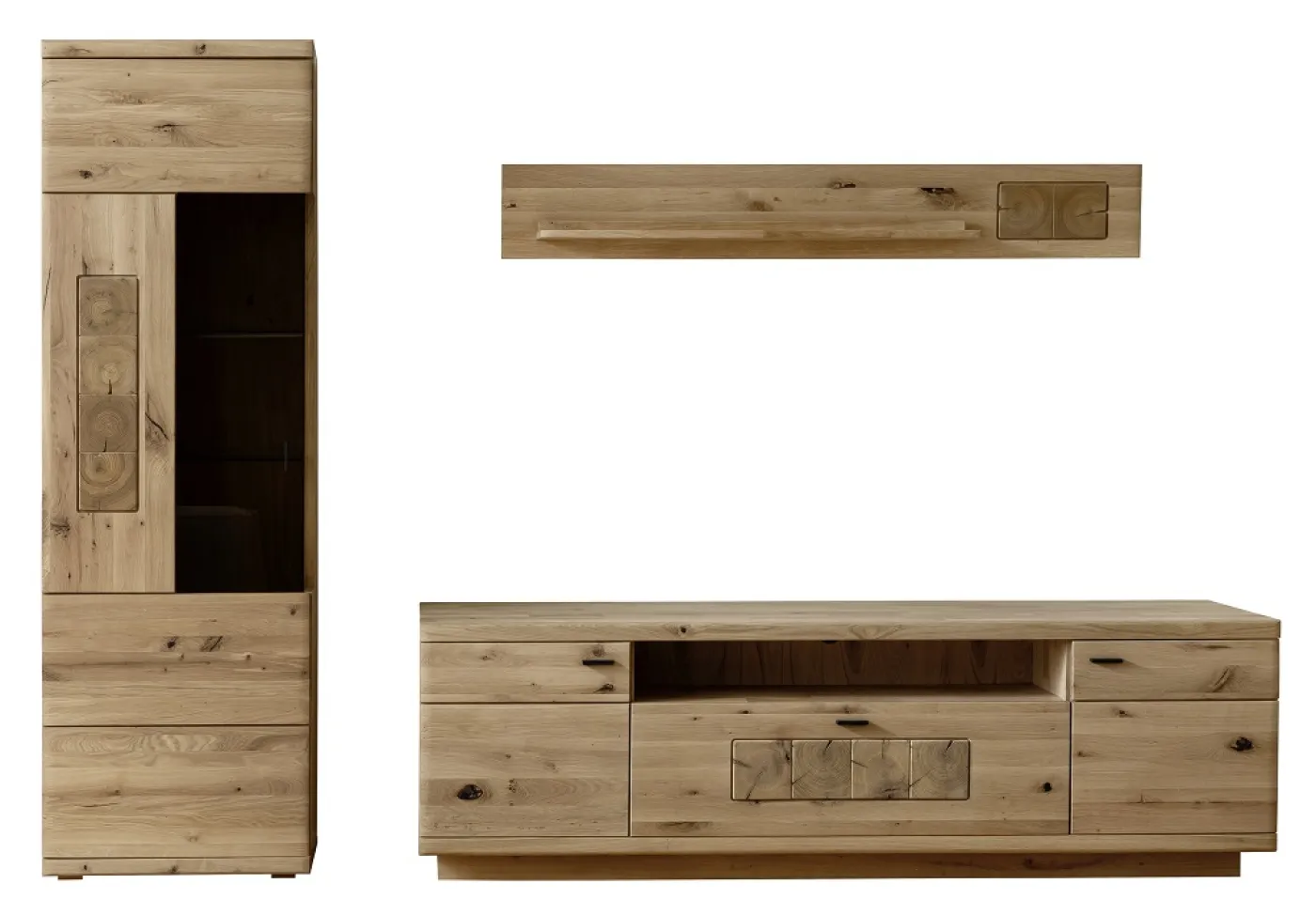 Wohnkombination Palma 2 | Asteiche / Balkeneiche | 3-teilig | Beleuchtung Kombi-Vitrine