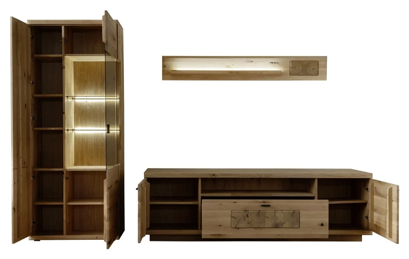 Wohnkombination Palma 2 | Asteiche / Balkeneiche | 3-teilig | Beleuchtung Komplettset