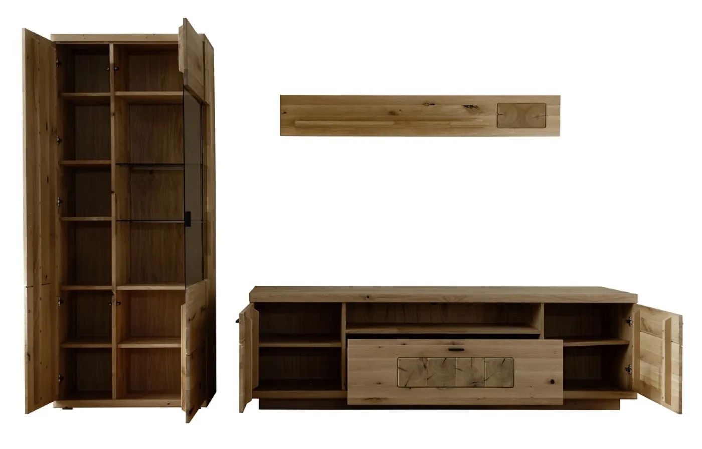 Wohnkombination Palma 2 | Asteiche / Balkeneiche | 3-teilig | Beleuchtung Wandboard