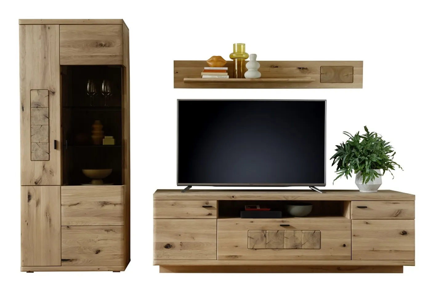 Wohnkombination Palma 2 | Asteiche / Balkeneiche | 3-teilig | Beleuchtung Wandboard