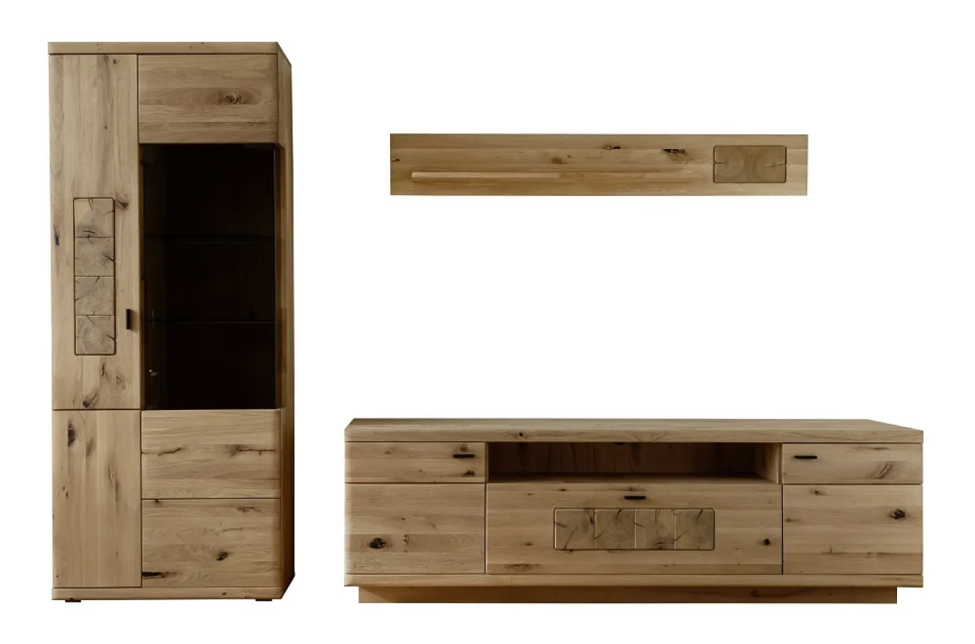 Wohnkombination Palma 2 | Asteiche / Balkeneiche | 3-teilig | Beleuchtung Wandboard