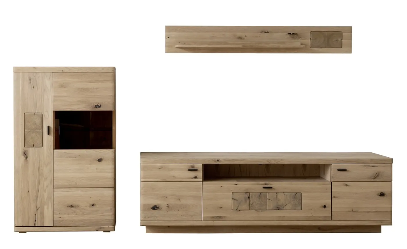 Wohnkombination Palma 3 | Asteiche / Balkeneiche | 3-teilig | Beleuchtung Highboard