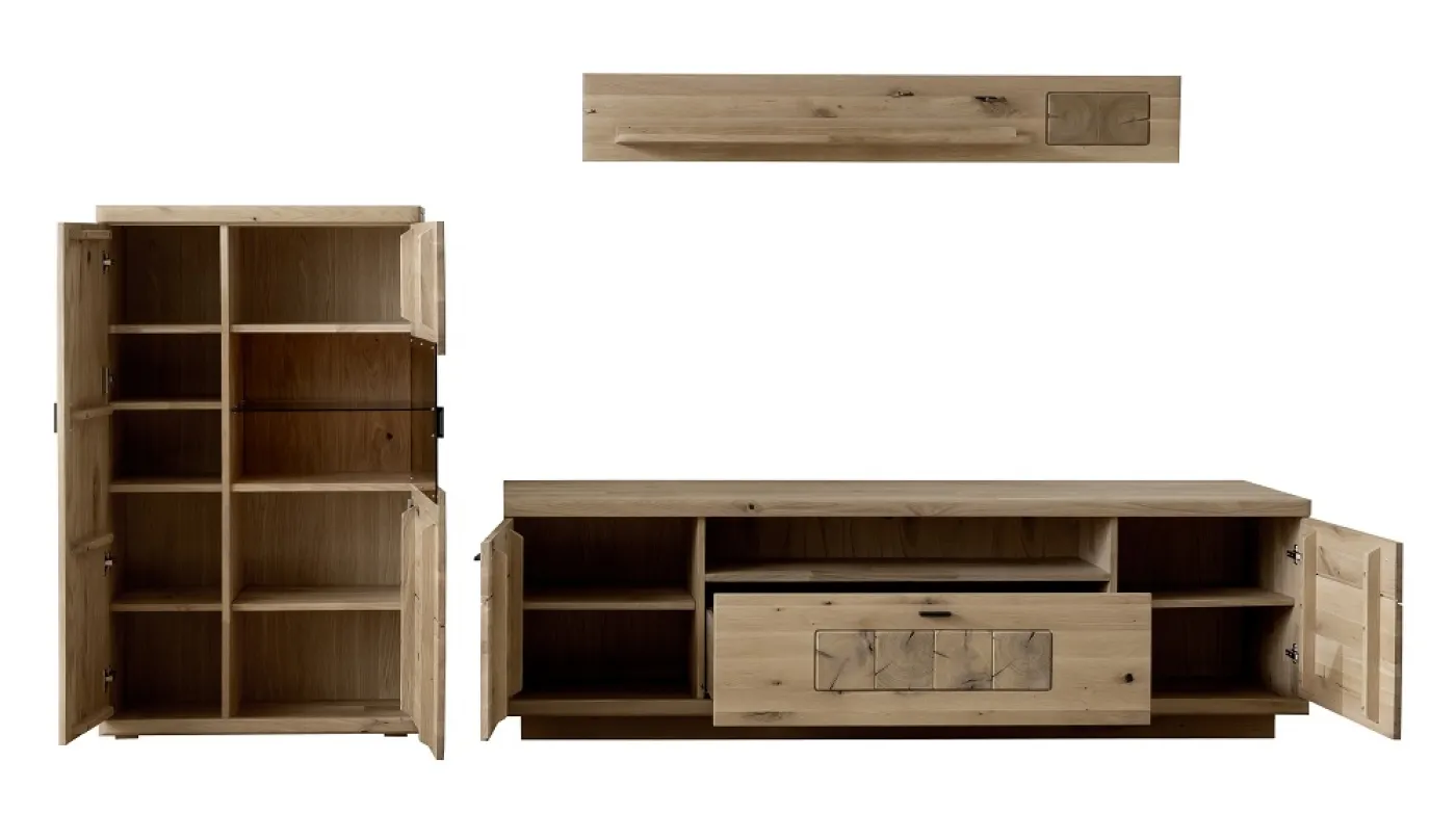 Wohnkombination Palma 3 | Asteiche / Balkeneiche | 3-teilig | Beleuchtung Wandboard