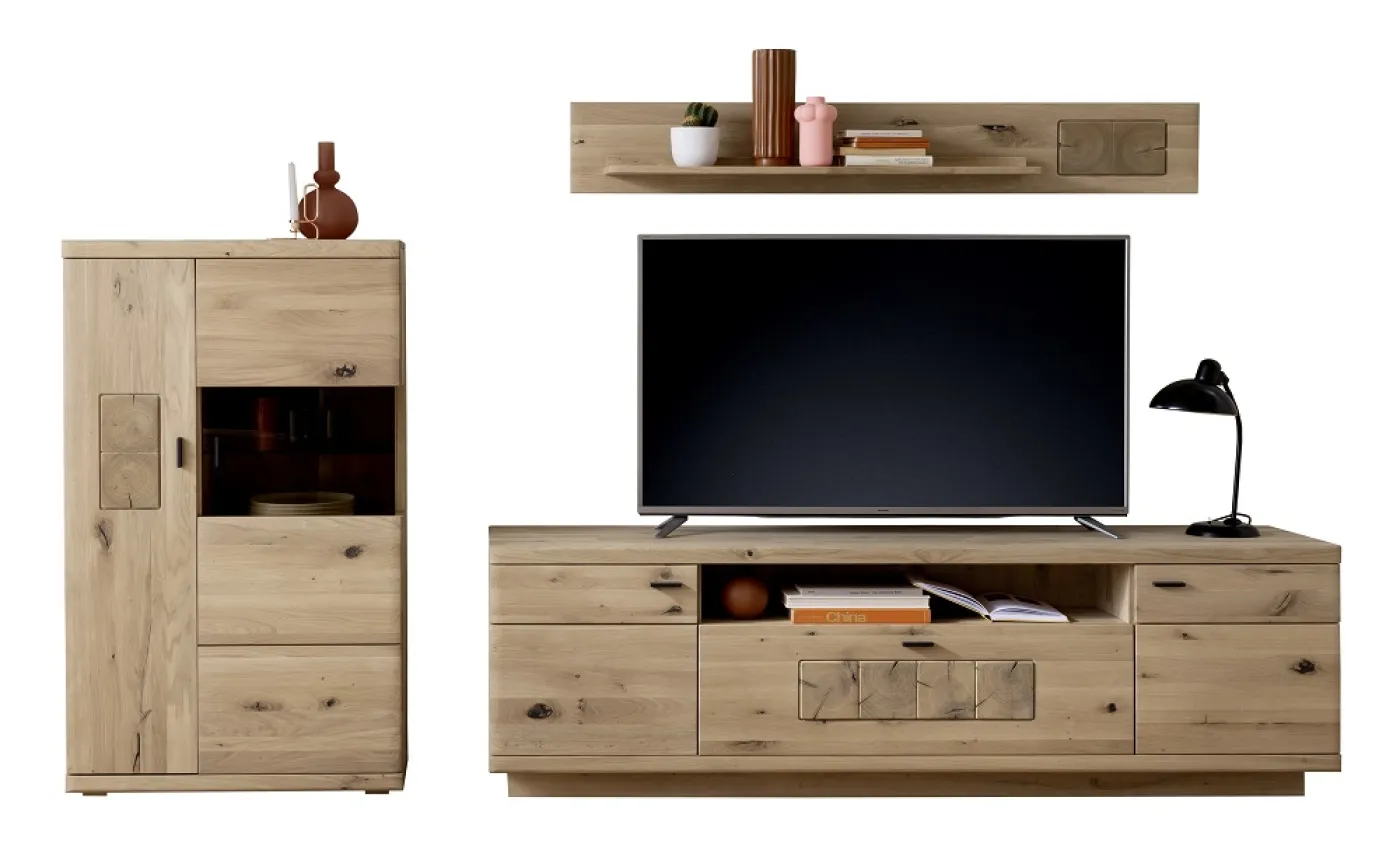 Wohnkombination Palma 3 | Asteiche / Balkeneiche | 3-teilig | Beleuchtung Wandboard