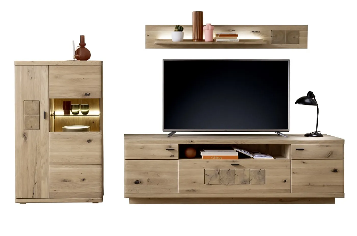 Wohnkombination Palma 3 | Asteiche / Balkeneiche | 3-teilig | optional LED Beleuchtung