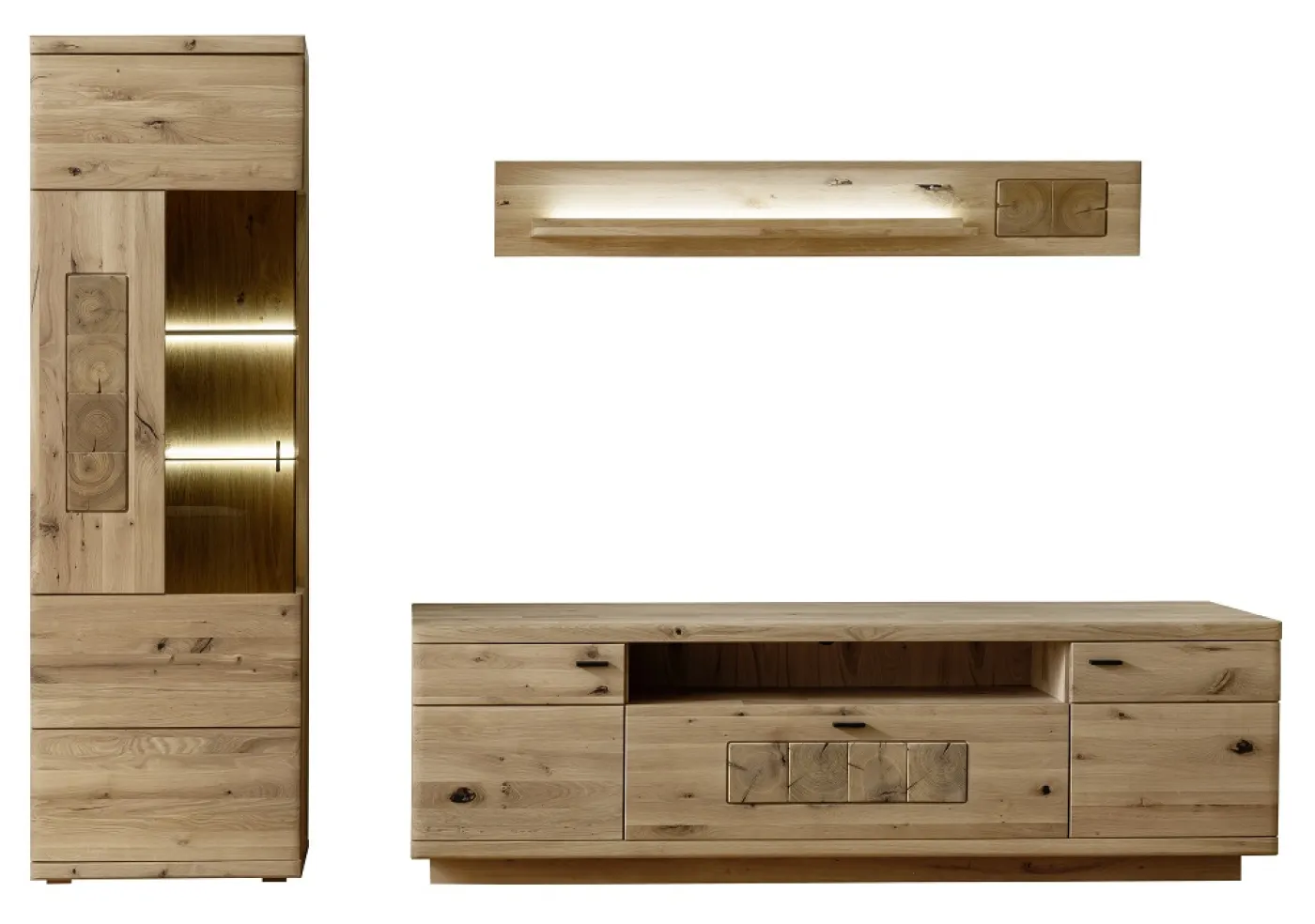 Wohnkombination Palma | Asteiche / Balkeneiche | 3-teilig | optional LED Beleuchtung